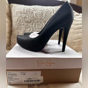 Jessica Simpson Black Rumba Snake Heels
